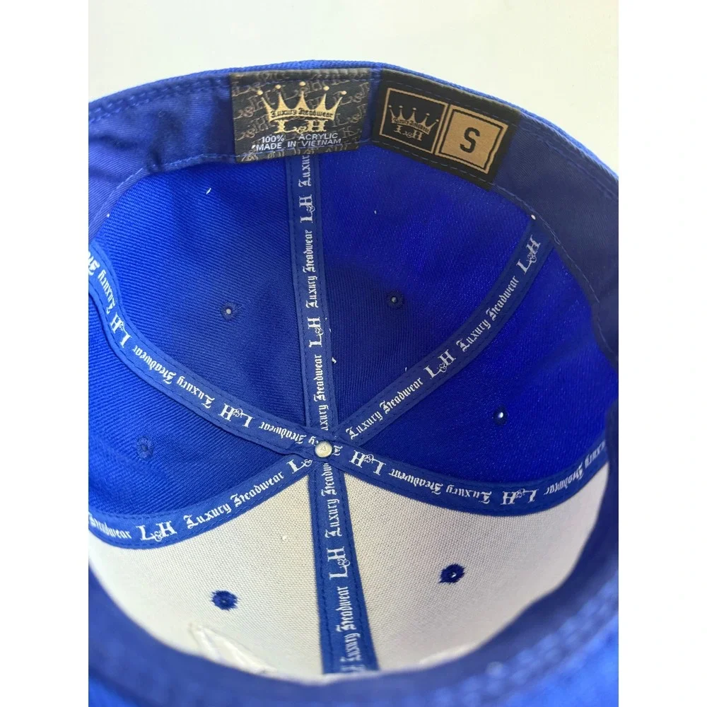 Luxury Headwear LH Royal Blue Fitted Hat White Script A Logo Size Small Cap